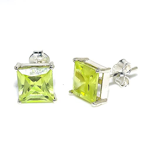 Earrings For Men 925 Sterling Silver Peridot Gemstone Ear Cuff Stud For Male Designer's Men's Jewelry 7X7 Mm (Silver, 1 Piece) #TOP2