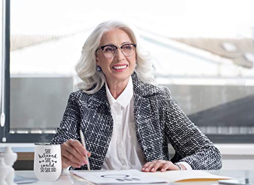 Fancyfams She Believed She Could So She Did - 12 Oz Stainless Steel Stemless Wine Tumbler With Lid And Straw – Congratulations, Graduation, Promotion, Going Away, Job Change, Congrats Gift (White) #TOP2