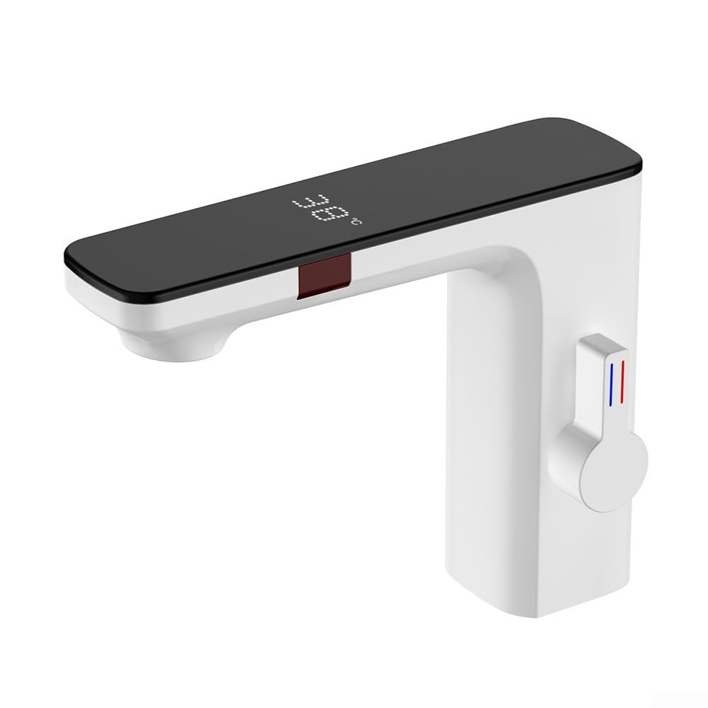 Smart-Sensor-Waschbeckenarmatur, intelligenter Sensor, digitales Display, automatischer Infrarot-Sensor-Wasserhahn mit Temperaturanzeige (weiß)