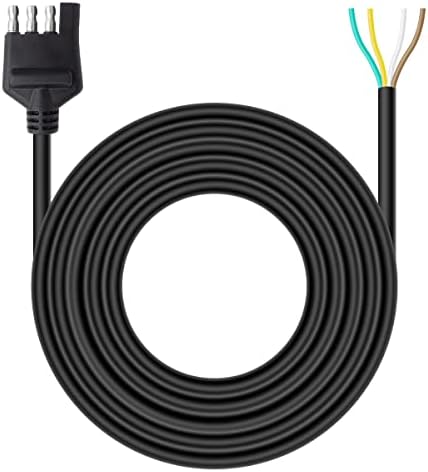Zimuqi 4 Way 10 Feet Flat Trailer Connector Jacketed Cable Heavy Duty Extension Standard 4 Pin Trailer End Wiring Harness Adapter 18AWG Color-Coded Red Copper Wires Trailer Hitch Wiring (10Feet)