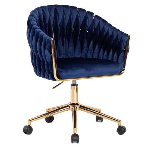 Comermax Velvet Office Chair with Back, Vanity Chairs with Wheels, 360° Swivel Velvet Home Office Desk Chair, Accent Chair Makeup Vanity Chair for Bedroom, Living Room(Blue)