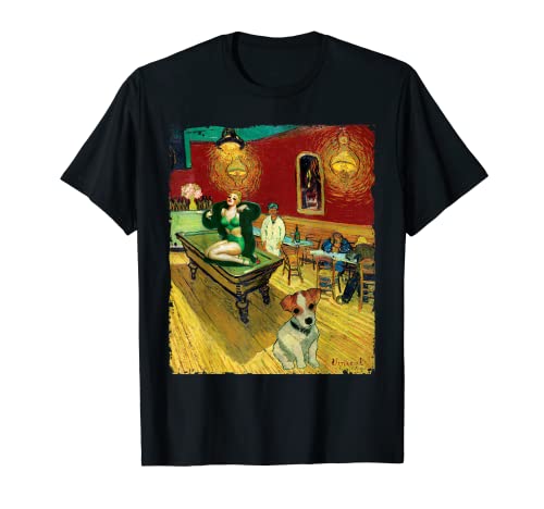 Van Gogh Cafe Pin Up and Cute Poppy Dog Pintura de arte vintage Camiseta