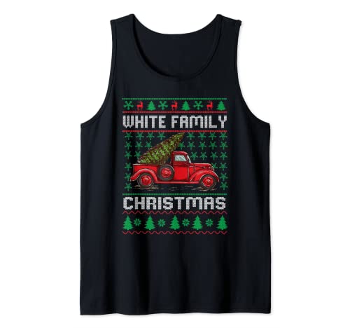 White Family Ugly Christmas Sweater Red Truck Funny Xmas Camiseta sin Mangas