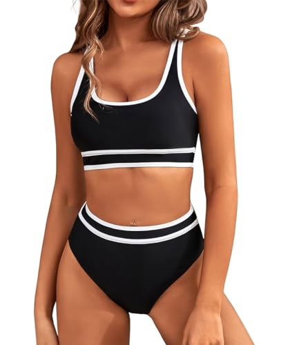 GRMLRPT Damen Bikini Set V-Ausschnitt Bikini Sportlicher Stil Mid Waist...