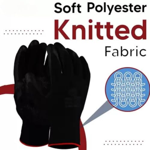 Image of 5Pair Nylon Knitted Latex Rubber Coated Safety Hand Protection Working Gloves For Anti Cut Heat & Fire Resistant Industrial Gloves For Men Women (PACK OF 10Gloves) (BLACK 5PAIR)