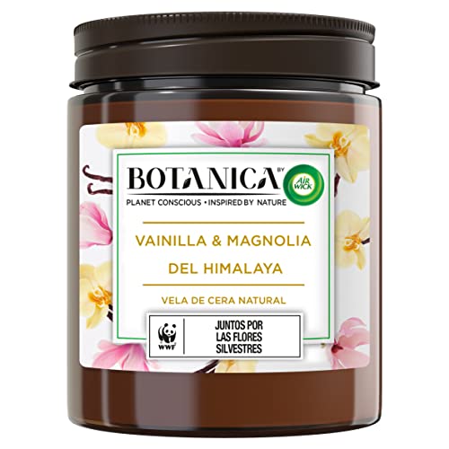 Botanica by Air Wick Vela aromática de cera natural, aroma Vainilla y Magnolia del Himalaya - 120g