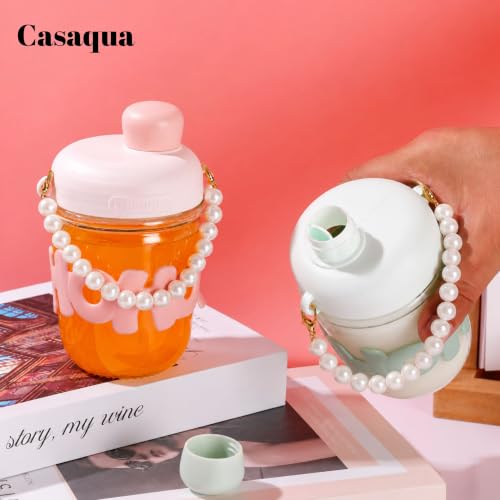 Image of Glass Tumbler with Lid & Pearl Handle - 350ml, Set of 1, Cute Drinking Glass Cup with Silicone Sleeve, Leakproof Portable Water Bottle for Coffee, Juice, Milk (Receiving rendom Color)