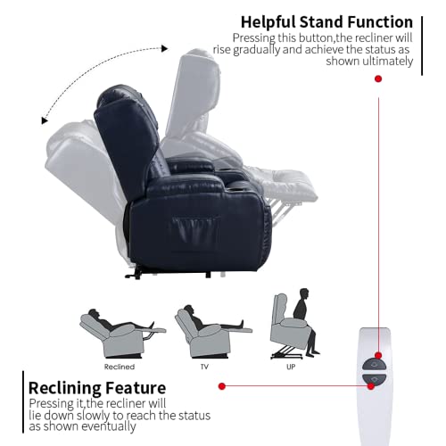 Urred Recliner Chair,Pu Leather Power Lift Recliner With Heat & Massage,Ergonomic Lounge Chair Classic Single Lazy Boy Sofa With 2 Cup Holders,Lumbar Pillow,Side Pockets,Usb Ports(Dark Blue) #TOP3