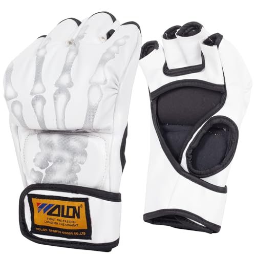 LuiceABC Boxing Gloves, Half Finger Kickboxing Training Gloves,Grappling Gloves,Punching Bag Mitts, Fight Gloves for Men&Women (White)