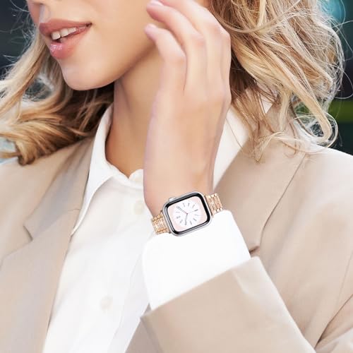 MOSISO Pulseira feminina de aço inoxidável de metal com decoração de strass de 41 mm, 40 mm e 38 mm,