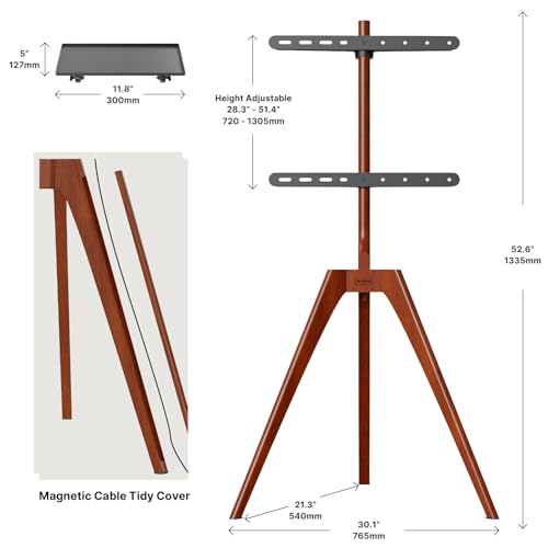 PUTORSEN Easel TV Stand Tripod for Universal TV 45-65 inch, Solid Beech Wood TV Floor Mount Stand with Media Shelf, Height Adjustable and 45 degree Swivel, Max VESA 400x400mm and load 88lbs - Image 6