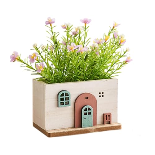 Plantas en macetas Decoración artificial, Faux en macetas en macetas interiores - Capas de flores artificiales de estilo casero - Mesa de centro de escritorio, decoración de mesa de vegetación para am
