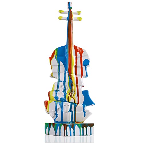 Qianling Home Decor Full-Color Violin Sculpture, Music Decor Resin Graffiti Violin Figurine, Musician Figurine Collect Decorative Gift, Suitable For Home Decor, Room, Bookcase, Centerpiece(Color-B) #TOP28