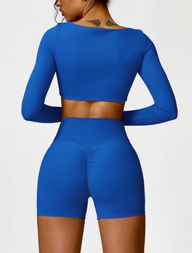 Image of ABOCIW Women Square Neck Long Sleeve Workout Crop Top Low Medium Impact Athletic Yoga Gym Shirts with Built in Bra(ONLY TOP)