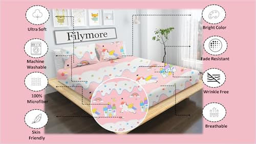 Image of Filymore Twin Unicorn Bedsheet Made with Microfiber Wrinkle Free Soft Hypoallergenic | Floral Printed Double Bed Queen /King Size for Kids (90x90 Inches /Twin Unicorn /Boys Girls Room)(Red)