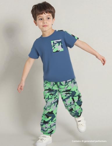 Image of mksodopy Boys Clothes Outfits Set, Camo Cargo Pants and Short Sleeve Pocket Tee 2PC Summer Tracksuit for Kids 5-16Y