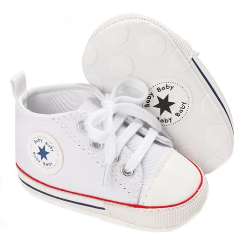 Image of Unisex Baby Boys Girls Shoes, Newborn Infant Non-Slip Canvas Denim High Top Sneakers, Toddler First Walkers Shoes