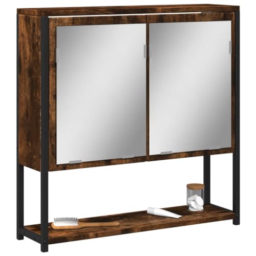 Iiaky Armario con Espejo baño Madera Muebles auxiliares de baño Bathroom Cabinet Mueble de baño Roble Ahumado 60x16x60 cm