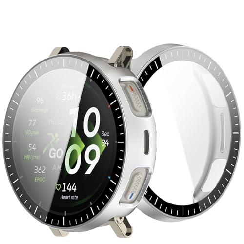 UIUIKA For Amazfit Active 3 �J�o�[ Amazfit Active 3 45mm �ی�P�[�X �Z�b�g �����K���X�t�B����+���ϏՌ�PC�t���[�� �����E�Ռ��E�X�N���b�`�h�~ ���˒ጸ �w��h�~ �y�ʃX�����݌v(�V���o�[)