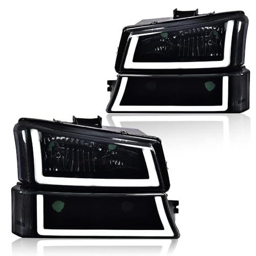 Image of GRAND ORANGE LED DRL Headlight Assembly Fit Chevy Silverado 1500 2500 3500 HD 2003-2006, Fit Chevy Avalanche 1500 2500 03-06 GM250222, GM2503224, 10396913 Smoky lens Black Housing Clear Reflector