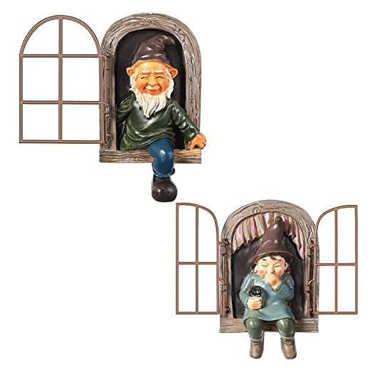 2 Pieces Garden Gnome Statue Elf Out The Door Tree Hugger Garden Peeker Yard Art Tree Sculpture Tree Gnome Decoration Outdoor for Patio Yard Lawn Porch Ornament (Fresh Style)