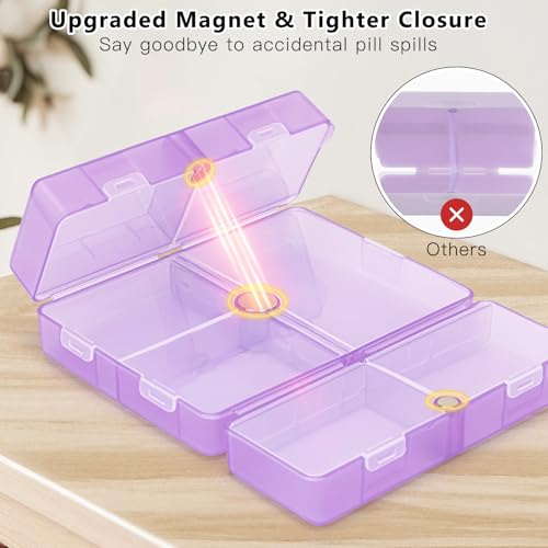 Image of FYY Travel Pill Organizer, 7 Compartments Large Pill Box Case-Clear Purple