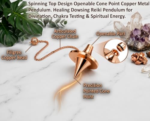 Image of Spinning Top Design Openable Copper Pendulum for Reiki Healing, Dowsing & Chakra Balancing - Divination & Meditation Tool for Energy Cleansing