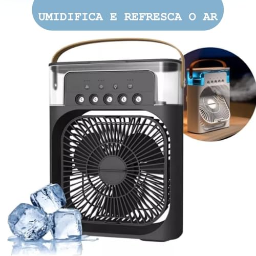Ventilador Portátil de Mesa Umidificador, Climatizador Três Modos de Temporização, Ajuste Vertical,