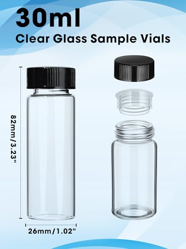 30ml Clear Small Glass Vials with Screw Caps, Small Vials for Essential Oil, Leak-Proof Sample Vials with Lids(10pcs)