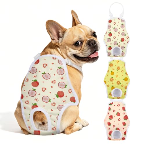Image of Jollywoods 3 Pack Washable Female Dog Diapers with Adjustable Suspender | French Bulldog Period Panties, Escape Proof Dog Underwear Female, Super Absorbent Leakproof for Dog in Heat Cycle XS /S