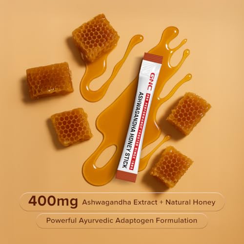 Image of GNC Ashwagandha Honey Stick | Powerful Ayurvedic Adaptogen Formulation for Stress Relief, Energy & Recovery | With Ashwagandha & Honey | 10 Servings | Caffeine-Free | Vegetarian | 80g