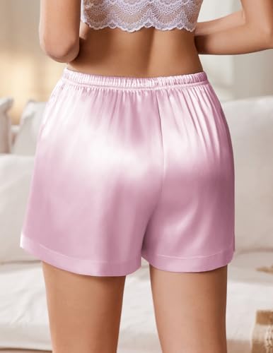 Image of Ekouaer Womens Silk Satin Pajama Short 2026 Summer Casual Sleep Shorts Lounge Sleep Pj Short with Pockets Soft Lounge Shorts