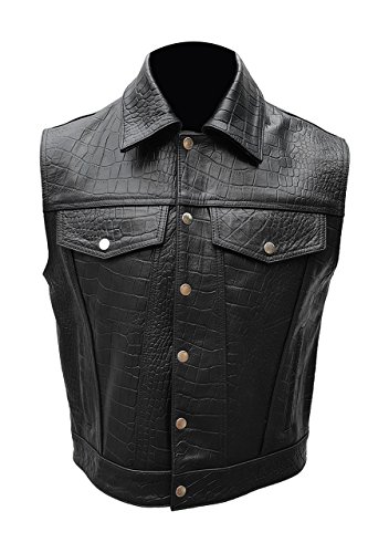 Mens Black Alligator/Crocodile Leather Motorcycle Biker Style Vest Waistcoat2