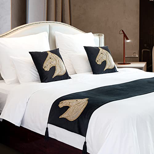 Comfeeling Horse Bed Runner Scarf For Bedroom Velvet Solid Color Decorative Protector With Tassal For Home Hotel Guestrooms (King: 17.7 × 94 Inch, Black) #TOP18