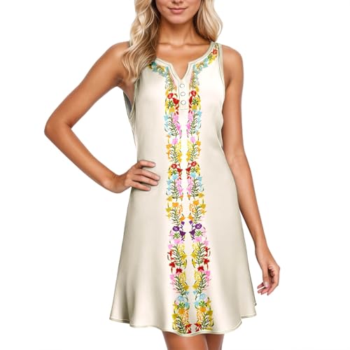 Robe robe été femme imprimée sans manches ample chic bouton devant