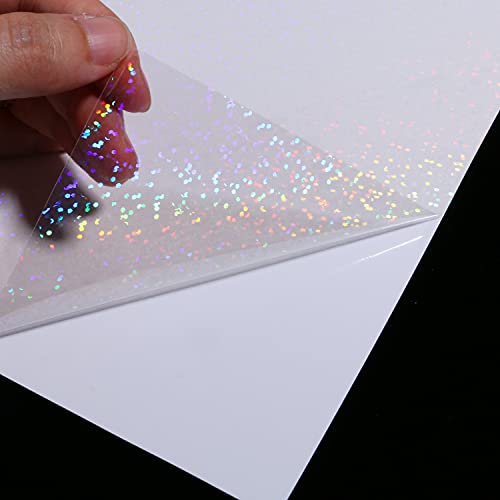 Bleidruck 25 Sheets 8 x 8 Inch Glitter Holographic Premium Film Cold Laminated Film Glitter Holographic Overlay Laminating Film Self Adhesive Film