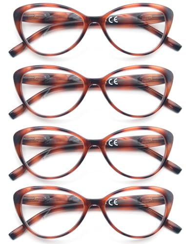 OLOMEE Cat Eye Reading Glasses Women 4-Pack Tortoiseshell