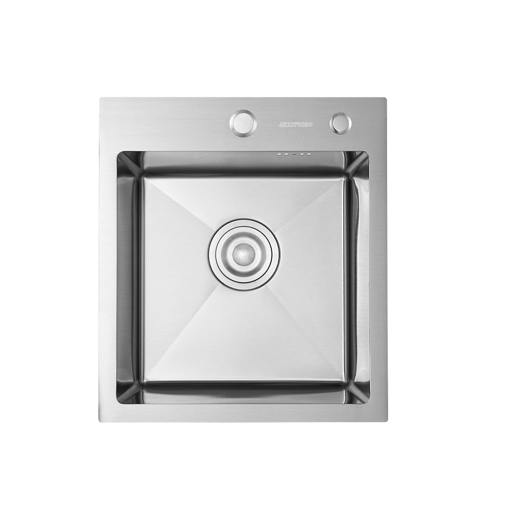 Fregadero de Cocina Empotrado, Acero Inoxidable, Una Cubeta, con Dispensador de Jabón, Colador, Rejilla Plegable 40X45X22cm