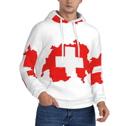 Sweat à capuche drapeau suisse pour homme avec cordon de serrage et manches longues