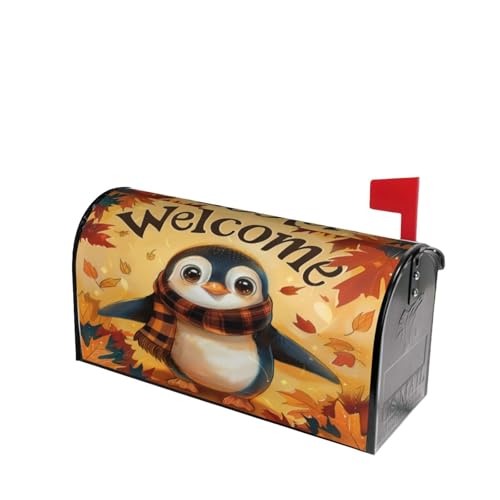 Image of Dujiea Autumn Penguin Welcome Mailbox Wraps - Waterproof Magnetic Post Box Cover, Standard Size 21 inchX 18 inch Garden Yard Outside Farmhouse Home Decor