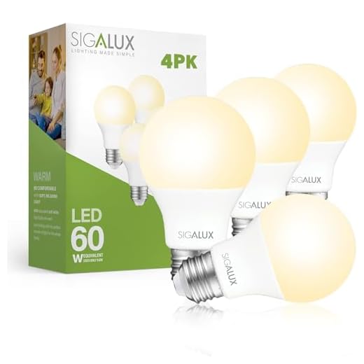 Sigalux LED Light Bulbs 60 Watt Equivalent A19 Standard Light Bulbs 2700K Warm, Non-Dimmable Energy Efficient 9.5W LED Soft White Bulb with E26 Medium Base, 800 Lumens, UL Listed, 4 Packs