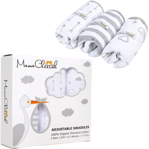 Mama Cheetah Baby Swaddle Blanket, Easy Swaddle Sleep Sack, Adjustable Swaddle Wrap, Infant And Newborn Swaddles, Babies Boy Girl (0-3 Month), 3 Pack Organic Cotton, Grey #TOP7