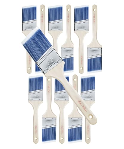 Bates- Pinceles de pintura, 6.3 cm, paquete de 12, pinceles angulares, mango de madera tratada, pinceles de pintura de pared para paredes, pincel de manchas, pincel de pintura para muebles, pinceles