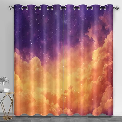 HYGIUID Colorful Clouds Small Window Curtains, Gradient Starry Sky Short