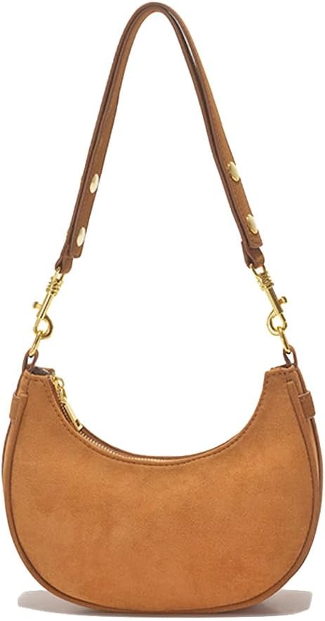 Women Suede Purse Crescent Bag Cute Hobo Crossbody Shoulder Bag with Adjustable Strap