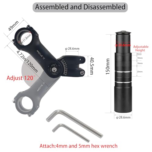 Groword BGUKJ5656 Bike Stem Riser,Adjustable Mtb Stem,28.6Mm Bike Fork Aluminum Adjustable 150Mm,Bike Stem 31.8Mm,Adjustable 120 Degree 120Mm,Suitable thumb #3