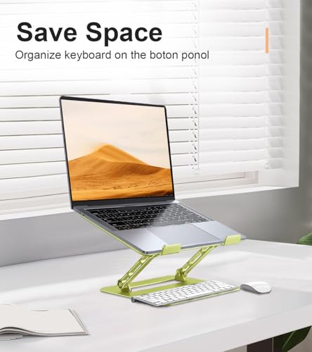 Image of Aoviho Laptop Stand for Desk,Adjustable Laptop Stand Holder and Riser,Foldable Aluminum Notebook Computer Stands for MacBook Air Pro HP Lenovo Dell Samsung Chromebook, 10-15.6 inch,Yellow Green