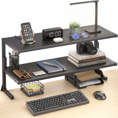 VIVO Black Clamp-on 30 inch 2-Tier Desk Shelf, STAND-SHELF30C