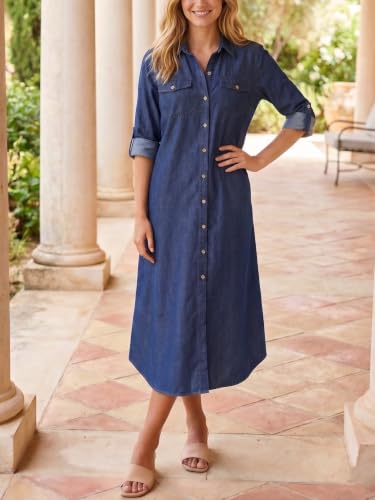 Image of Kuraki Women's Casual Print Button Front Maxi Shirt Dress
