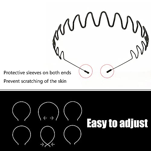 Foto von Etercycle Metall, 3 Stück Unisex Haarbänder Welle Schwarz Frühling Haarreifen, 90er Damen Herren Multi-Stil Stirnband Zubehör mit Rutschfesten Zähnen für Outdoor Sports Yoga